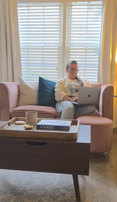 Paige writing at home